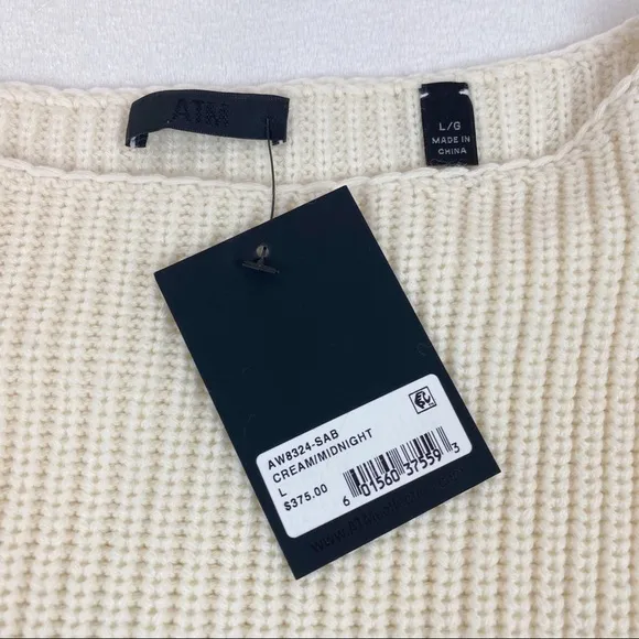 ATM Wool Blend Boatneck ribbed knit pullover Sweater - Cream/ Midnight