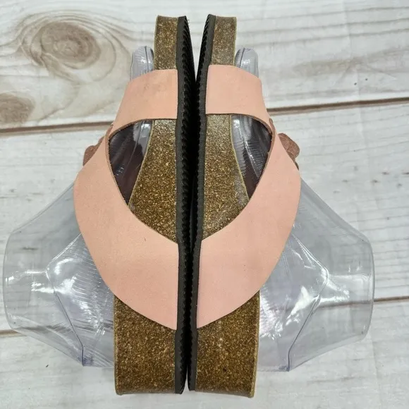 Autenti Pale Pink Genuine Leather Flowers Flip Flop Thong Sandals Size 39 US 8.5