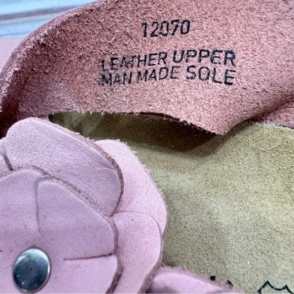 Autenti Pale Pink Genuine Leather Flowers Flip Flop Thong Sandals Size 39 US 8.5