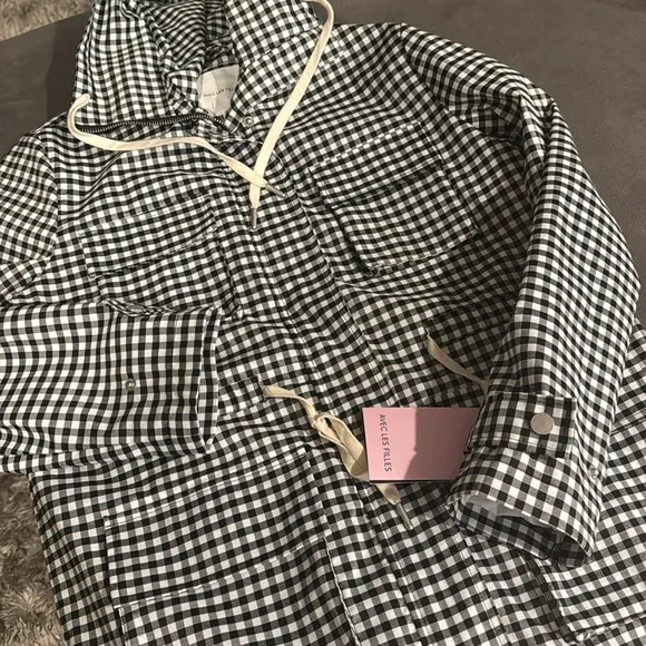 Avec les filles Women's Black and White Checkered Jacket