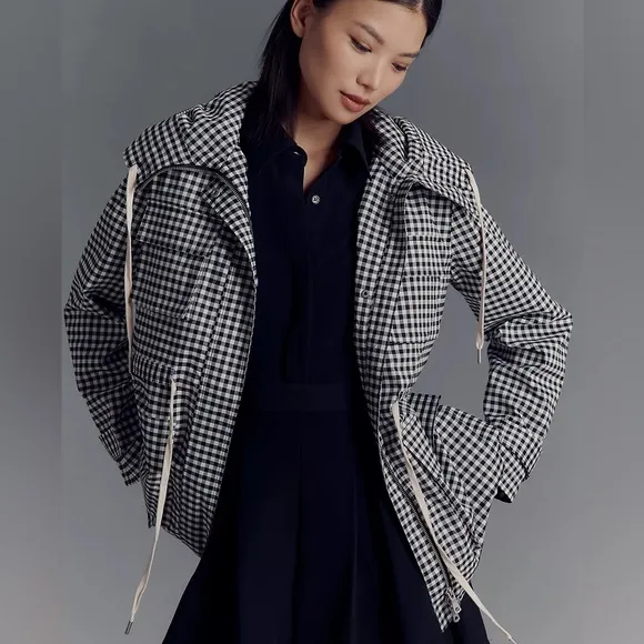 Avec les filles Women's Black and White Checkered Jacket
