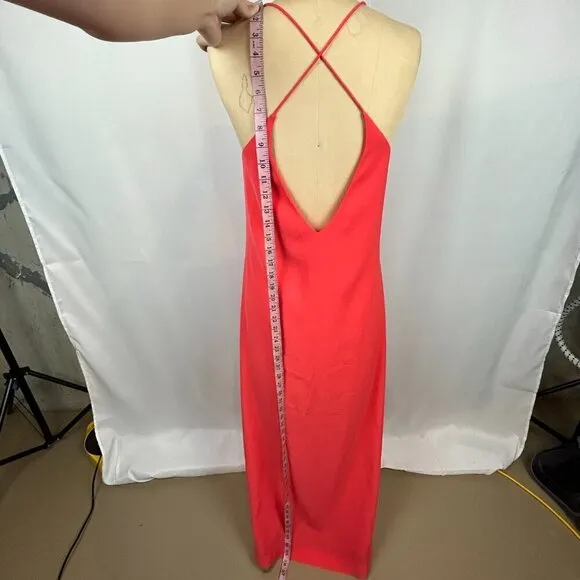 AYR The Only Coral Spaghetti Criss Cross Back Strap Slit Maxi Dress Size 2