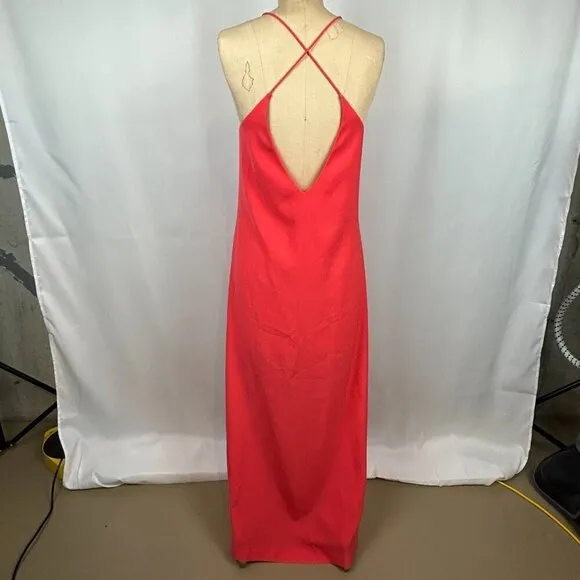 AYR The Only Coral Spaghetti Criss Cross Back Strap Slit Maxi Dress Size 2