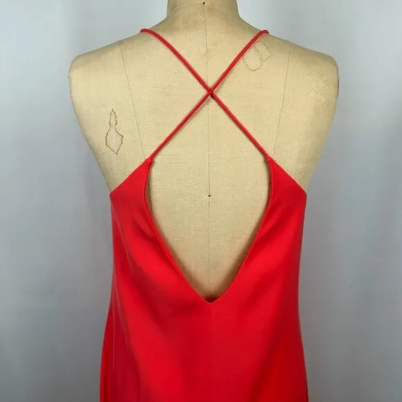 AYR The Only Coral Spaghetti Criss Cross Back Strap Slit Maxi Dress Size 2
