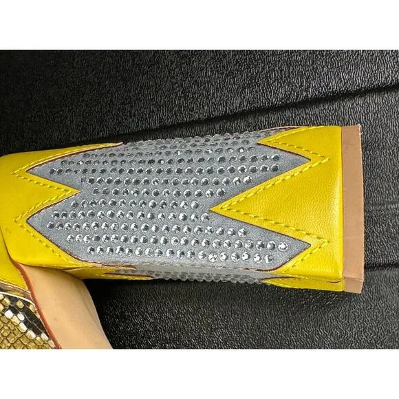 Azalea Wang Yellow and Silver snakeskin platform lace up boots size 8.5