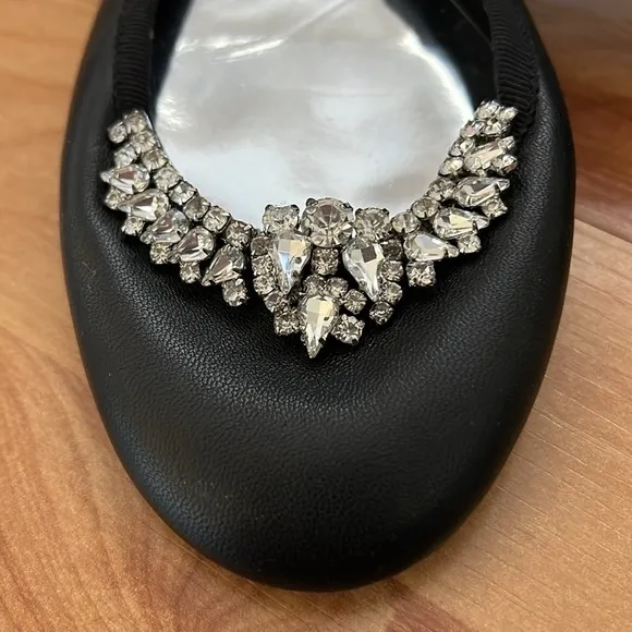 Badgley Mischka Black Leather Jewel Wendy Ballet Flats
