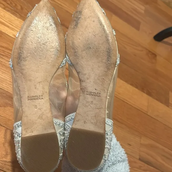 Badgley Mischka Gigi Silver Crystal Embellished Beige Mesh Pointed Toe Flats