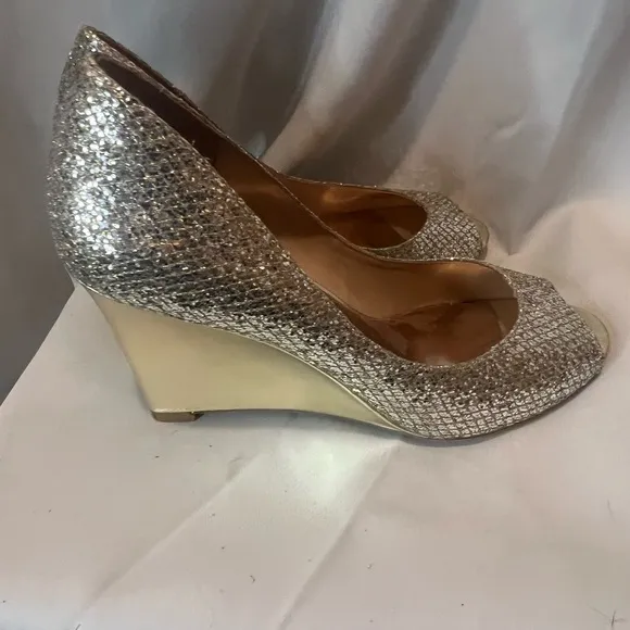 Badgley Mischka Gold Glitter Wedges for Special Occasions
