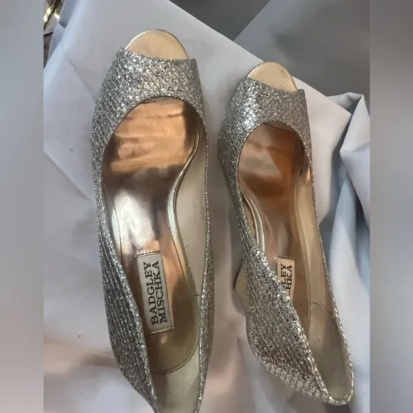Badgley Mischka Gold Glitter Wedges for Special Occasions
