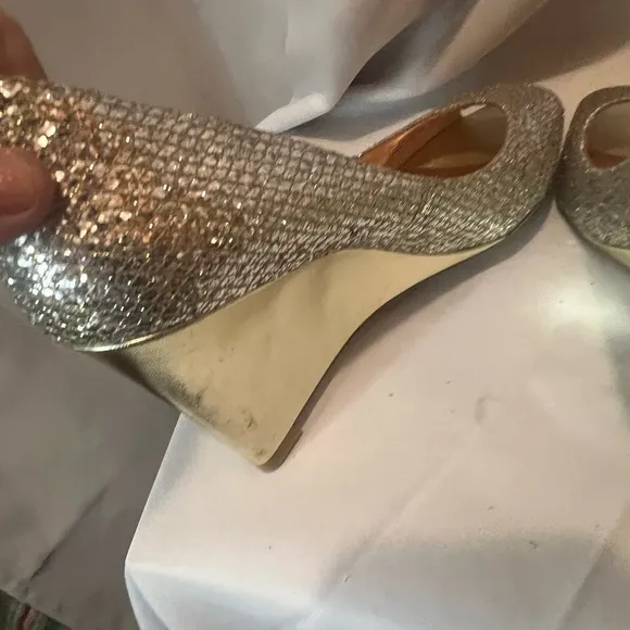 Badgley Mischka Gold Glitter Wedges for Special Occasions