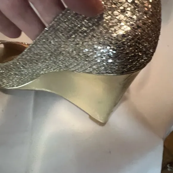Badgley Mischka Gold Glitter Wedges for Special Occasions