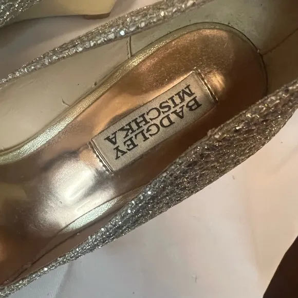 Badgley Mischka Gold Glitter Wedges for Special Occasions