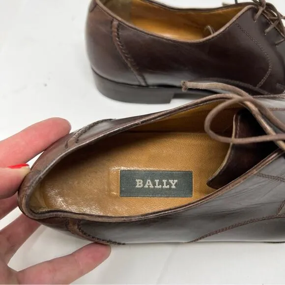 Bally men’s brown leather square toe box Oxford shoes sz 7.5