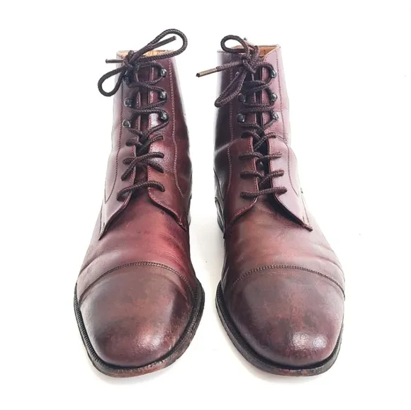 Bally Round Toe Leather Lace Up Ankle Boots