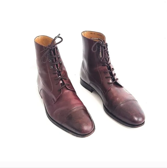 Bally Round Toe Leather Lace Up Ankle Boots