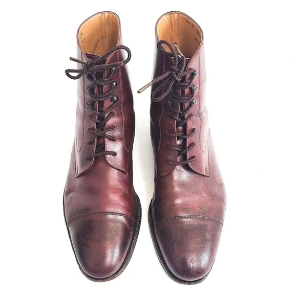 Bally Round Toe Leather Lace Up Ankle Boots