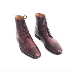 Bally Round Toe Leather Lace Up Ankle Boots