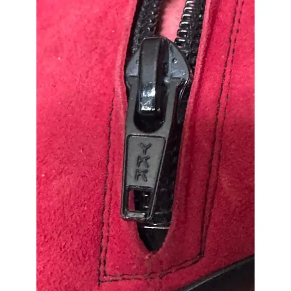 Bally Sexy Red suede &amp; black exposed stitching bootie with kitten heel size 5