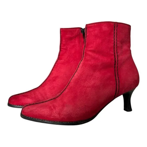 Bally Sexy Red suede &amp; black exposed stitching bootie with kitten heel size 5