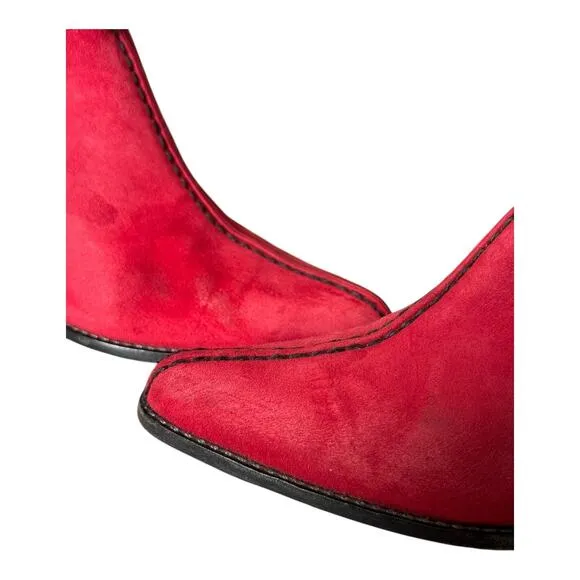 Bally Sexy Red suede &amp; black exposed stitching bootie with kitten heel size 5