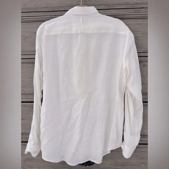 Banana Republic 100% Linen Shirt Embroidered Collared Button Down Classic Whi…