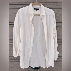 Banana Republic 100% Linen Shirt Embroidered Collared Button Down Classic Whi…