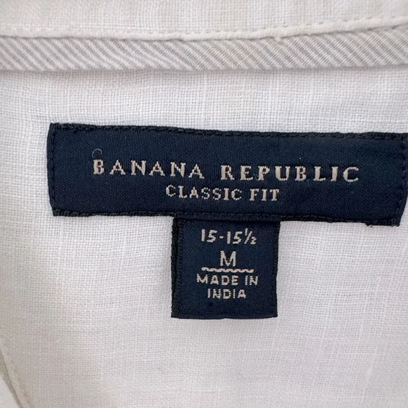 Banana Republic 100% Linen Shirt Embroidered Collared Button Down Classic Whi…