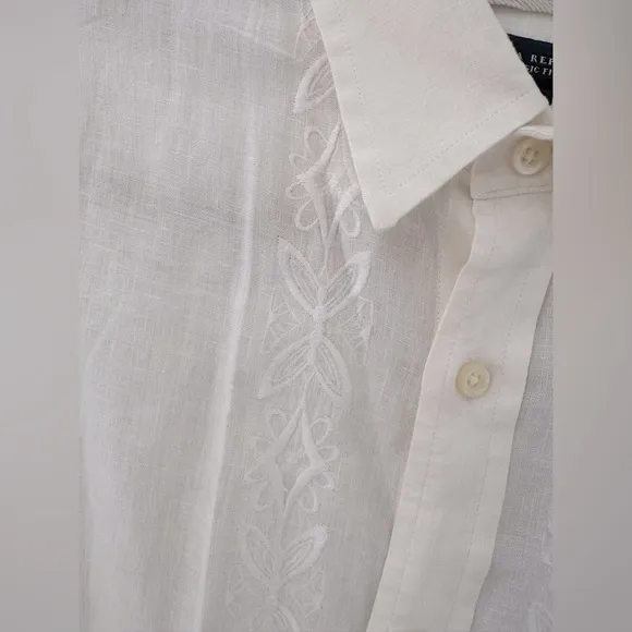 Banana Republic 100% Linen Shirt Embroidered Collared Button Down Classic Whi…