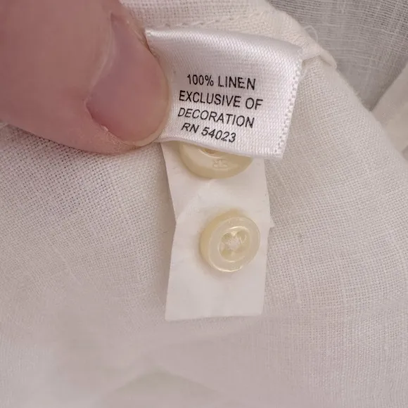 Banana Republic 100% Linen Shirt Embroidered Collared Button Down Classic Whi…