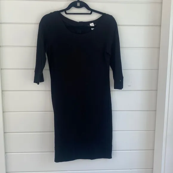 Banana Republic | Black Knee Length Poplin Cotton Half Sleeve Dress