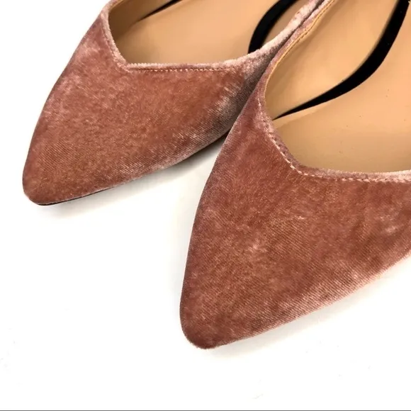 Banana Republic blush pink velvet pointy toe flats black ribbon ankle tie 7