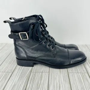 Banana Republic boots men's 8.5 combat lace up side zip ankle black leather