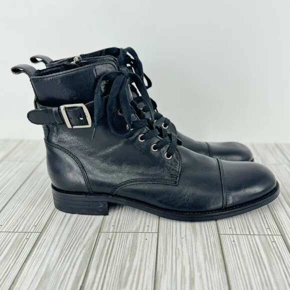Banana Republic boots men's 8.5 combat lace up side zip ankle black leather
