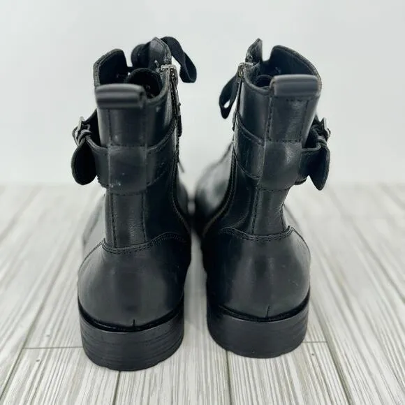 Banana Republic boots men's 8.5 combat lace up side zip ankle black leather