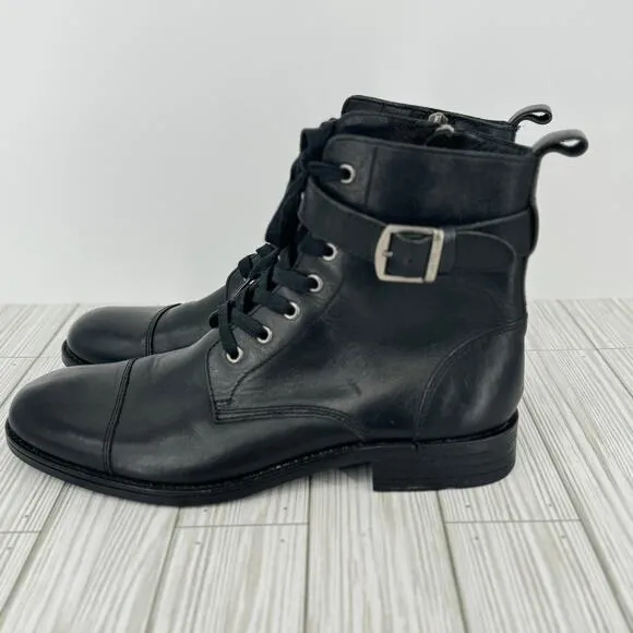 Banana Republic boots men's 8.5 combat lace up side zip ankle black leather