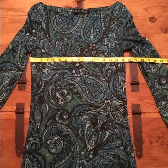 BANANA REPUBLIC Paisley print boat neck long sleeve silk  bodycon cocktail dress