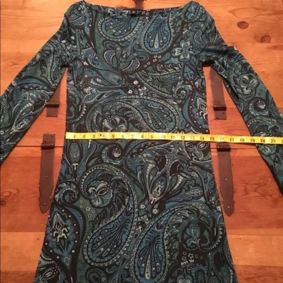 BANANA REPUBLIC Paisley print boat neck long sleeve silk  bodycon cocktail dress