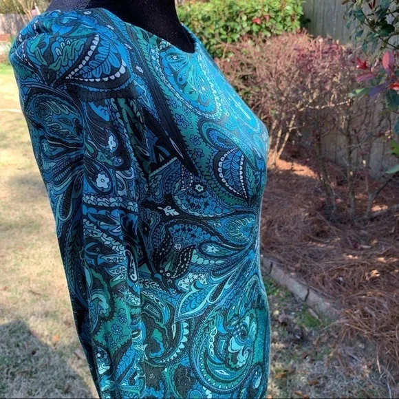 BANANA REPUBLIC Paisley print boat neck long sleeve silk  bodycon cocktail dress