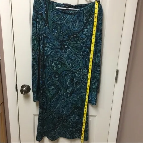 BANANA REPUBLIC Paisley print boat neck long sleeve silk  bodycon cocktail dress