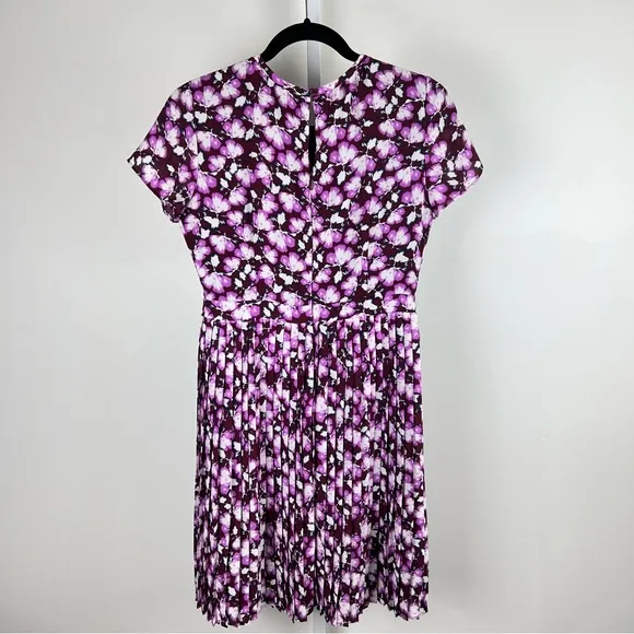 Banana Republic Petite Floral Pleated Easter Dress 2P Burgundy Pink Short Sleeve