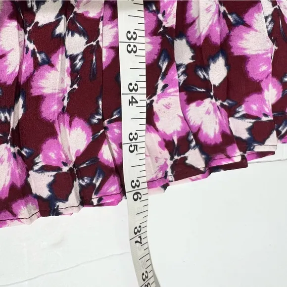 Banana Republic Petite Floral Pleated Easter Dress 2P Burgundy Pink Short Sleeve