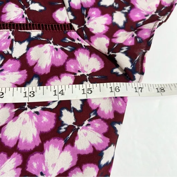 Banana Republic Petite Floral Pleated Easter Dress 2P Burgundy Pink Short Sleeve