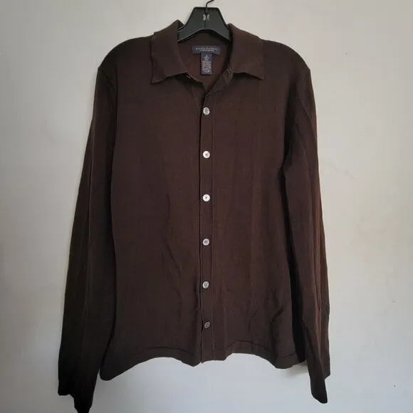 Banana Republic Stretch Merino Wool Brown Long Sleeve Cardigan Sweater Size Med