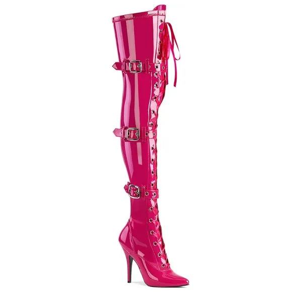 Barbiecore Barbie Pointed Toe Lace Up Thigh High Heel Boots