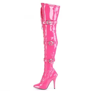 Barbiecore Barbie Pointed Toe Lace Up Thigh High Heel Boots