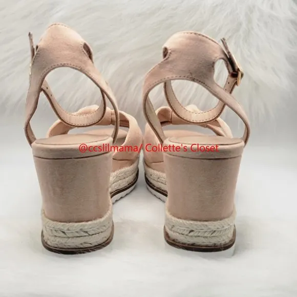 BCBG Generation Dusty Rose-Colored Open Toe Wedges with Ankle Strap - 7.5M