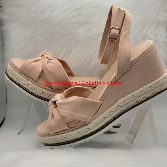 BCBG Generation Dusty Rose-Colored Open Toe Wedges with Ankle Strap - 7.5M