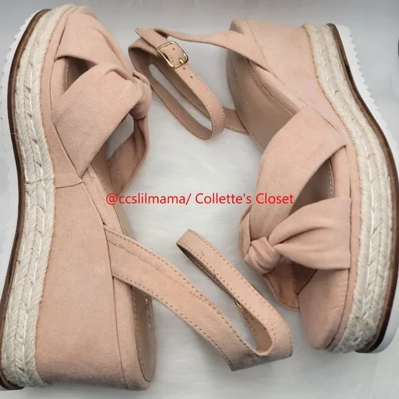 BCBG Generation Dusty Rose-Colored Open Toe Wedges with Ankle Strap - 7.5M