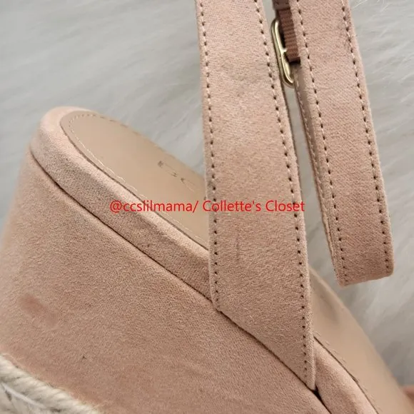 BCBG Generation Dusty Rose-Colored Open Toe Wedges with Ankle Strap - 7.5M