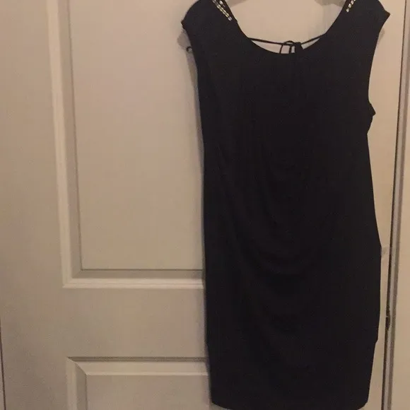 BCBGMAXAZRIA BLACK DRESS EMBELLISHED NECKLINE-NEW